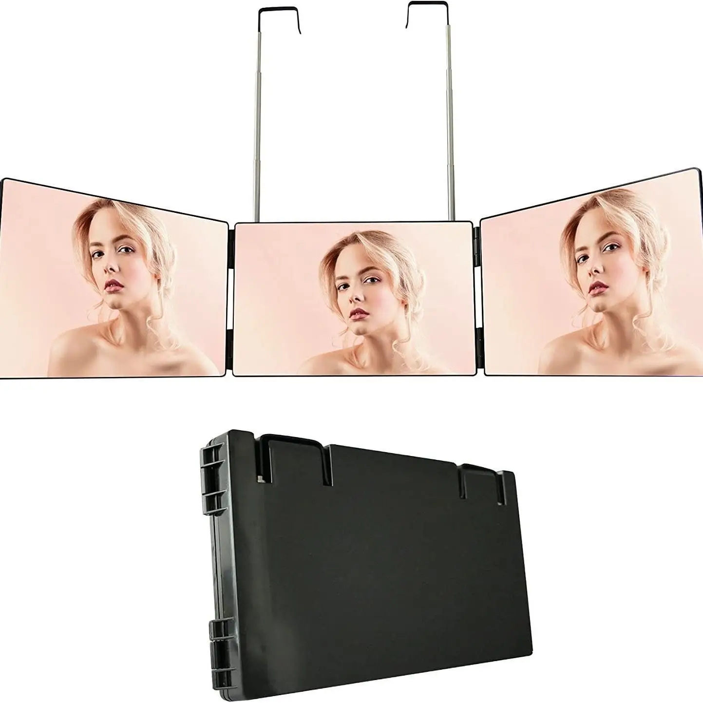 Retractable Adjustable 360° Rotatable Tri-fold Suspended Self Haircut Mirror Makeup Mirror for Bedroom