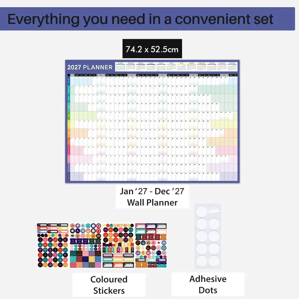 Paper 2027 Wall Calendar Writable Planning Grid To Do List Schedule 2027 Yearly Planner Multicolor Layout Agenda Organizer