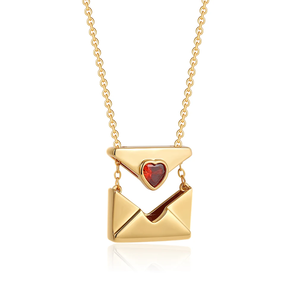 Stainless Steel Red Zircon Heart Envelope Pendant Necklace for Women Romantic Confession Gift Waterproof Fashion Jewelry Bijoux