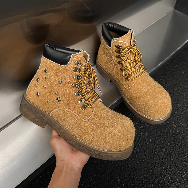 European and American Autumn and Winter Men Short Boots Suede Enhanced Breathability Fashionable Motorcycle Boots