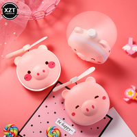 Kawaii Piggy Handheld Mini Fan  USB Rechargeable Cooling Fans Cute Portable Night Light with Mirror Mute Fans