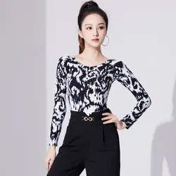 2024 New Spring Summer Women Latin Dance Top Long Sleeve National Standard Dance Practice Clothes