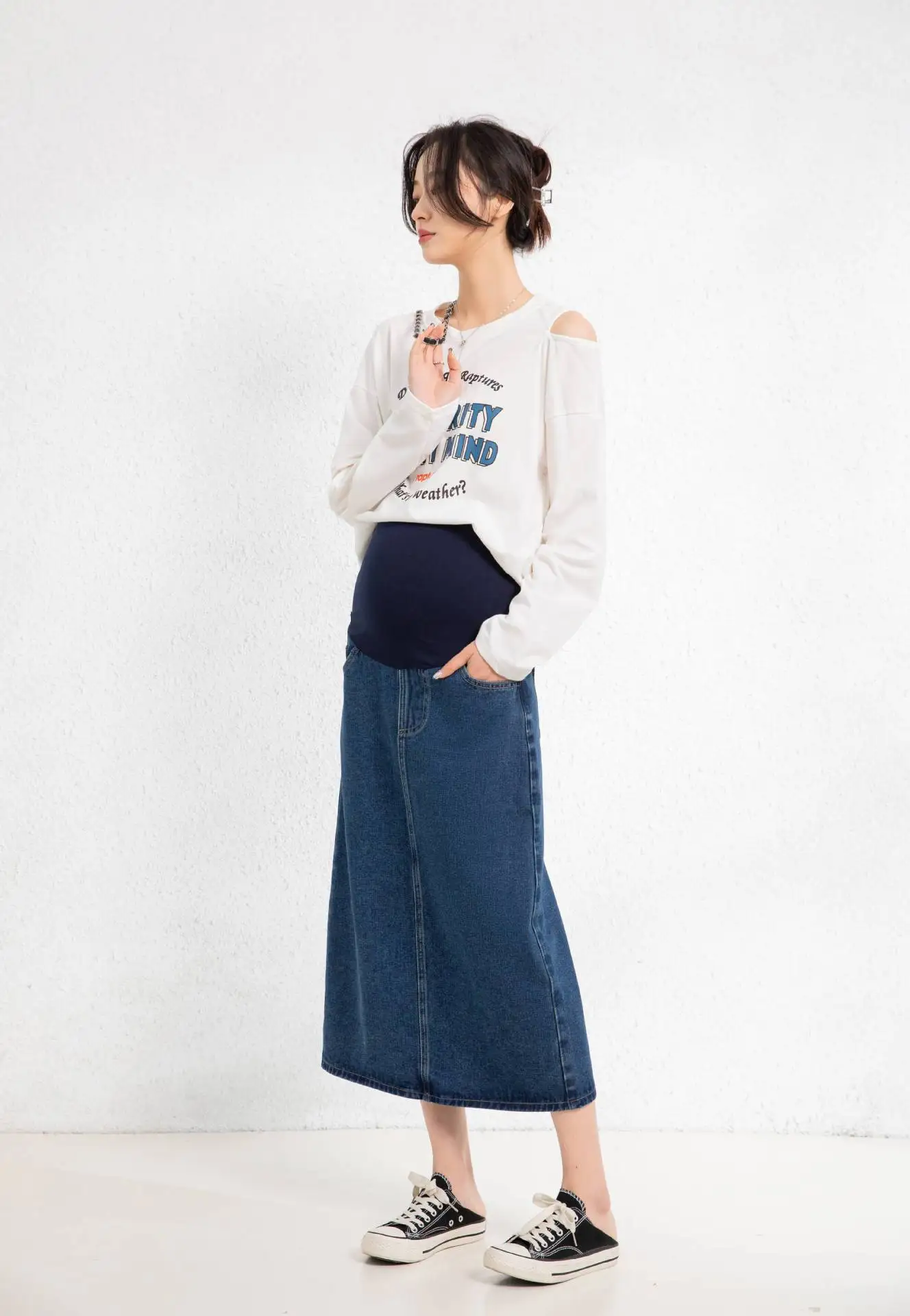 Long Large Size Maternity Jag Denim Skirt Fashion Winter Skirt for Pregnant Women Comfortable Stretchy Pregnancy Skirt
