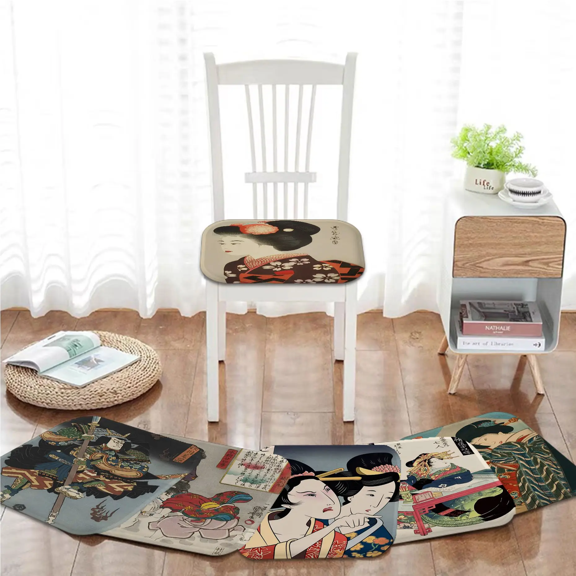 Japanese Ukiyo-E Painting Creative Chair Cushion Soft Office Car Seat Comfort Breathable 45x45cm Chair Cushions