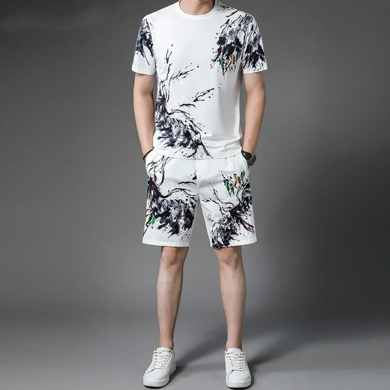 Casual Suit Men's Summer Short-sleeved Printed Top And Shorts 2 Piece Set Printed Sports Clothes Are Trendy And Fashionable