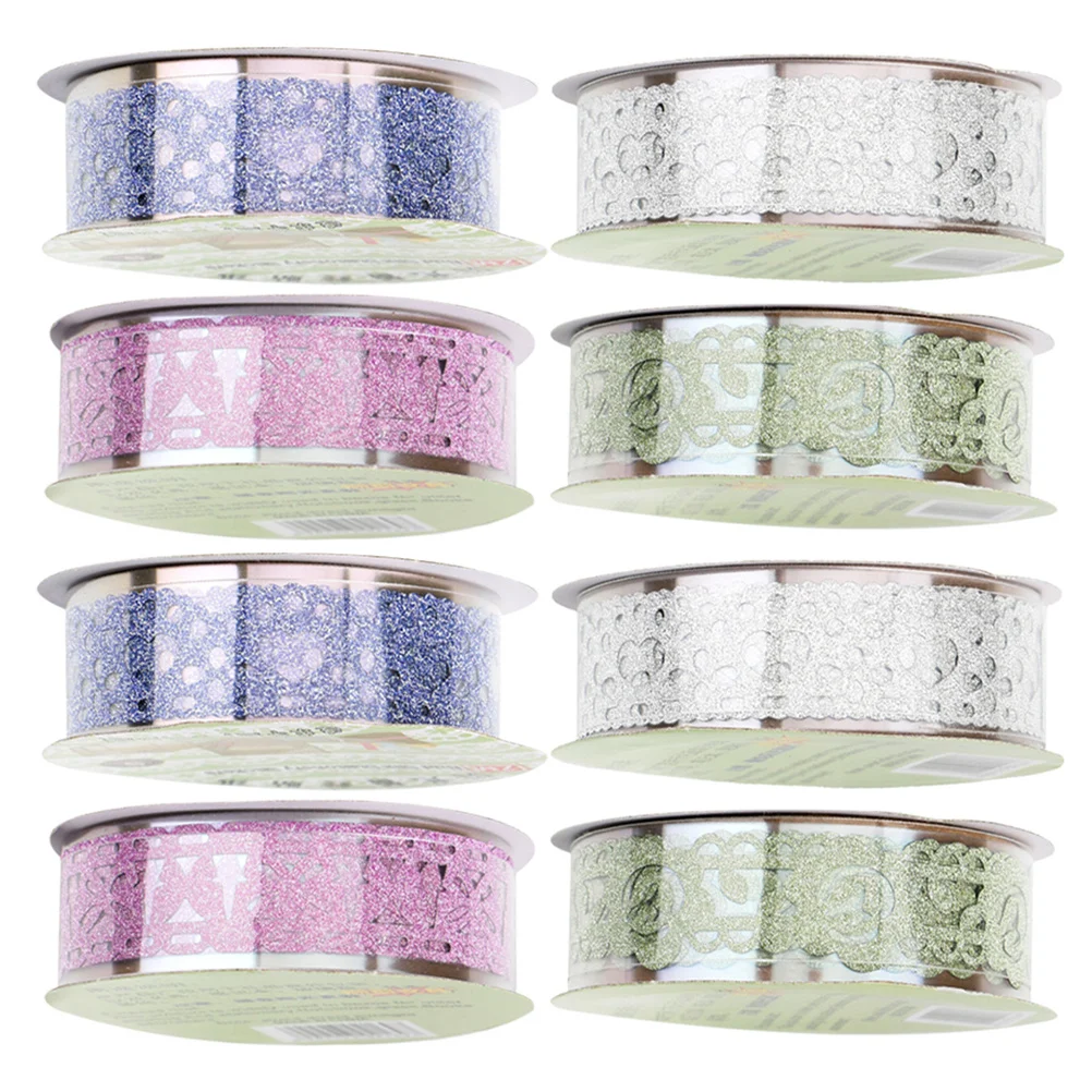 8 Rolls Lace Tape for Frame Gift Wrapping Photo Stickers Decorative Album The Pet Pattern Glitter Bling DIY Duct