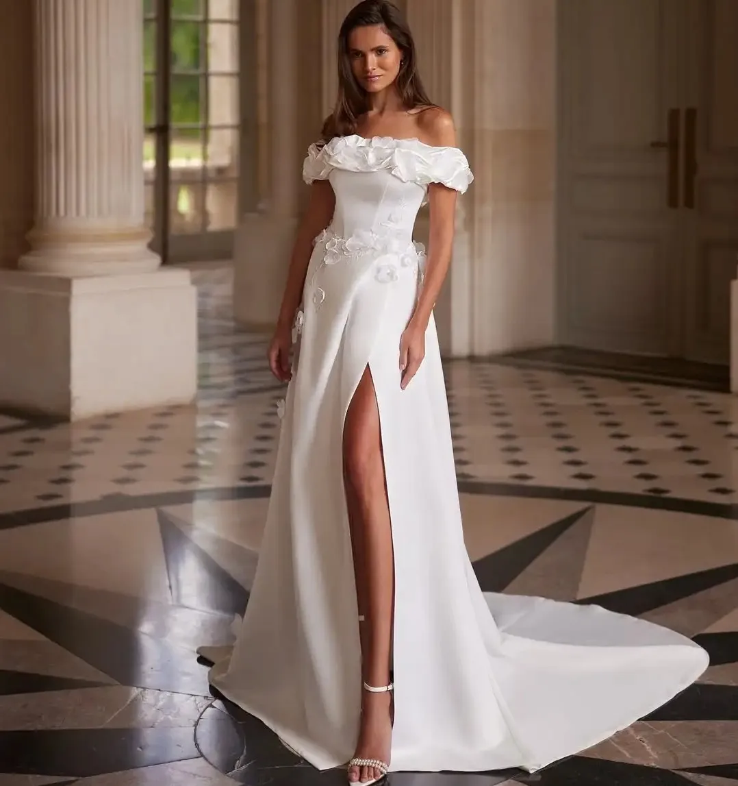 New Arrival A-line Wedding Dress 2026 Off the Shoulder 3D Flowers Lacce Satin Bridal Gown Bride Dresses Vestido De Noiva