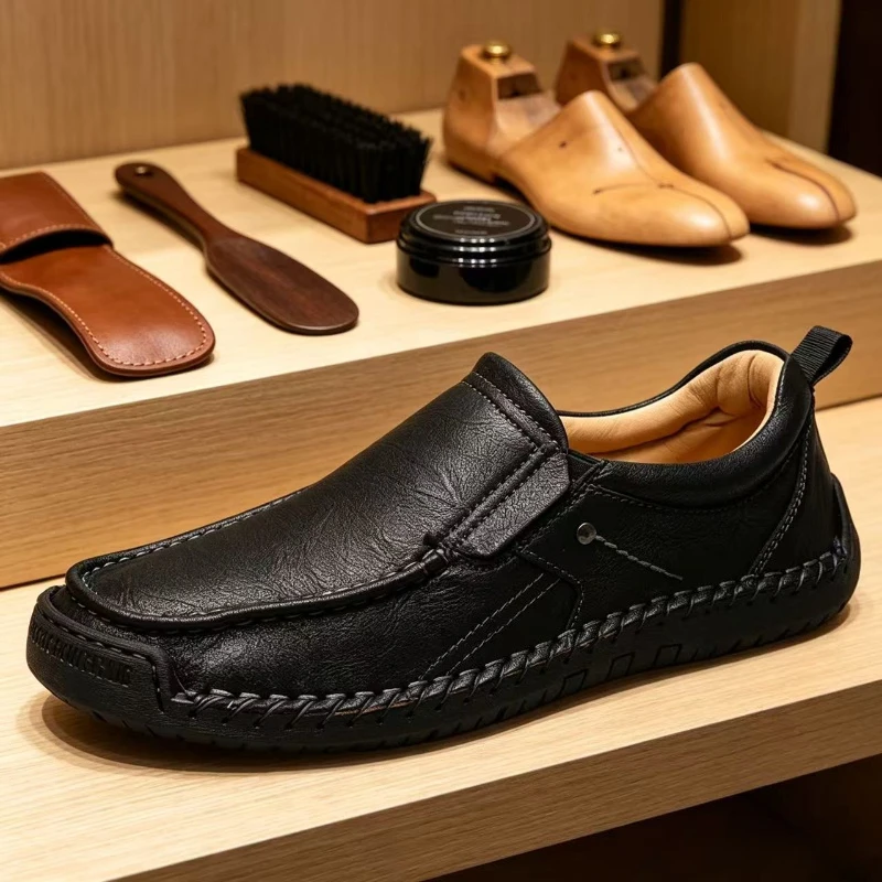 

Leisure Men's Casual Shoes Comfortable Male Loafers Non-slip Slip on Flats PU Leather Walking Shoes New Male Business Footwear