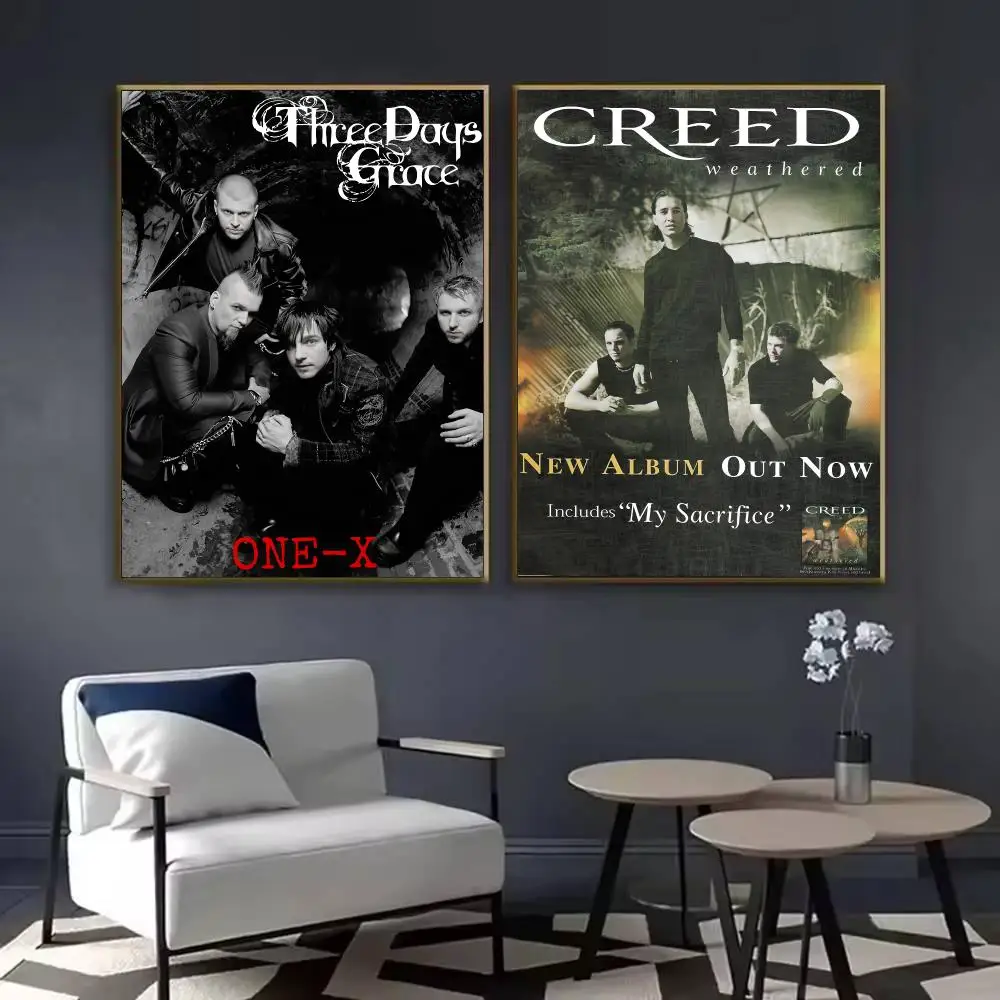 Vintage Rock Star C-Creed Band Poster Waterproof Sticky Wall Art Print For Bedroom Living Room Hallway Bar Home Decor