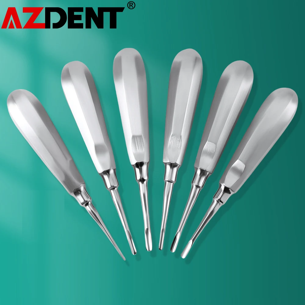 6pcs Azdent Dental Elevator Stainless Steel Tooth Dentist Tools Kit Straight Curved Root Elevator Dentistry Tools Lab Instrument