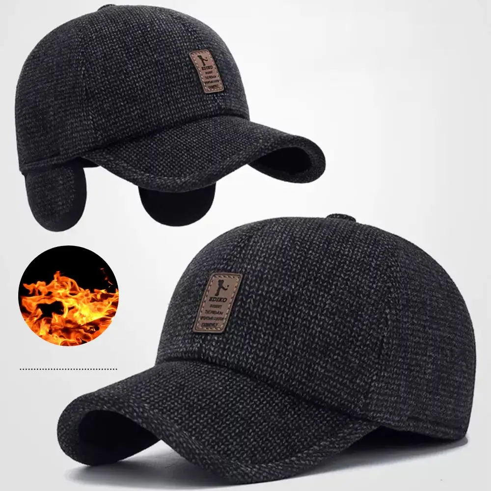 Sports Baseball Cap Ear Protection Caps Woolen Hats With Earflaps Men's Cotton Caps Adjustable Ear Cover Winter Warm Golf Hats