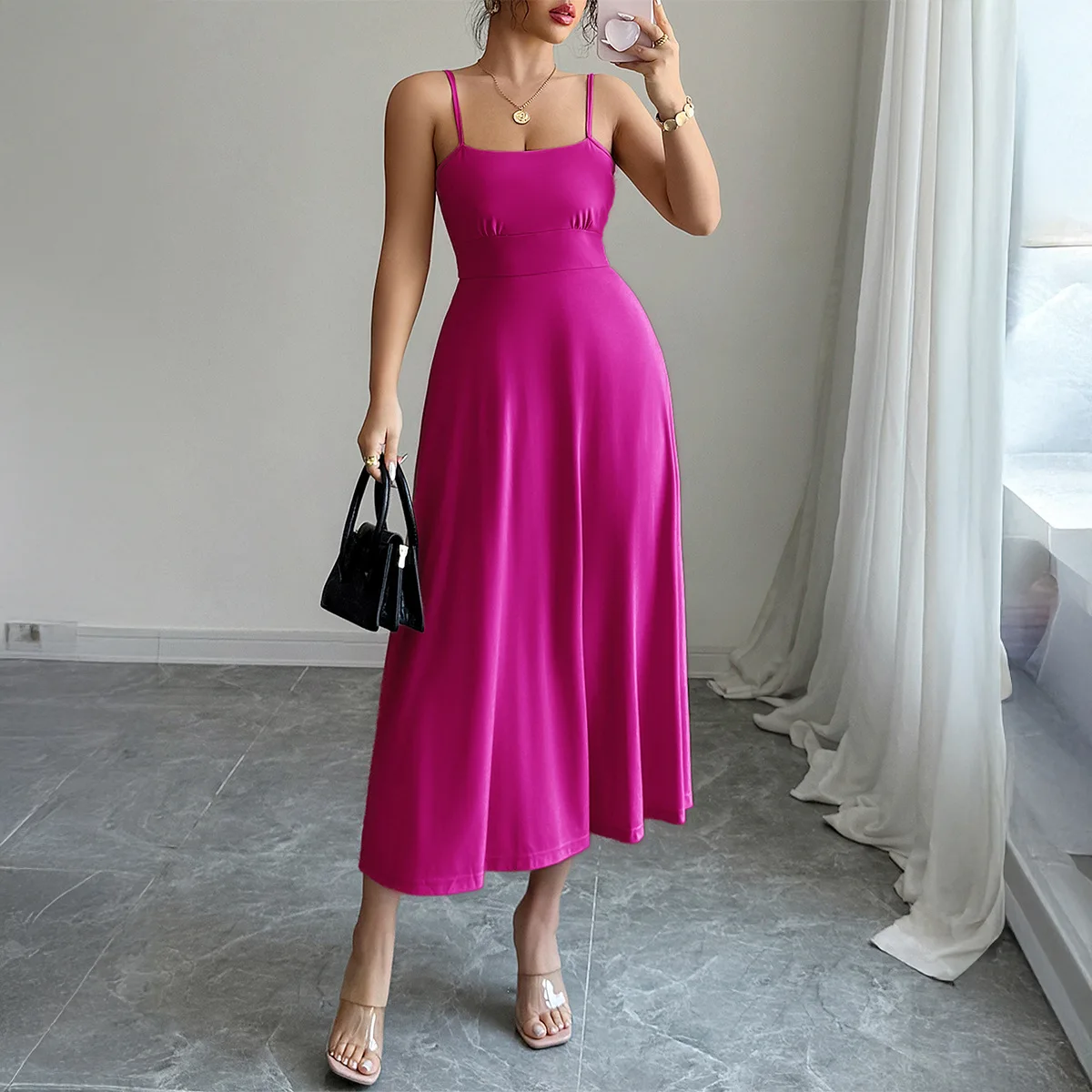 

Women's Dress 2025 Fashion Spring Summer Latest Hot Style Elegant Temperament Small Suspender Waist Long Dress Women's Clothing