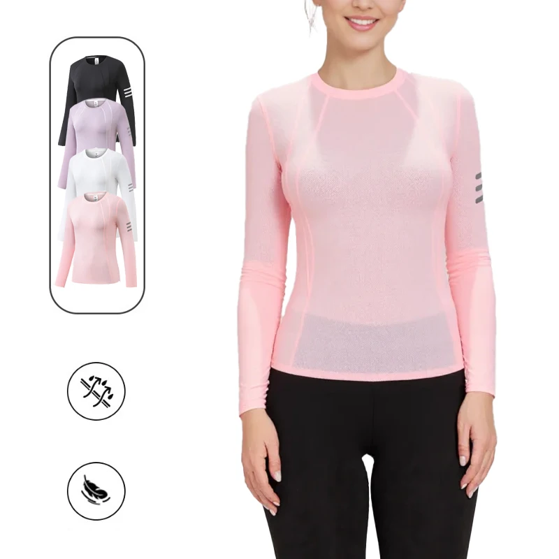 

Женская рубашка с длинным рукавом для тренировок, удобные топы для фитнеса, влагоотводящая влагоотводящая рубашка из ледяного шелка, облегающая базовая одежда для йоги