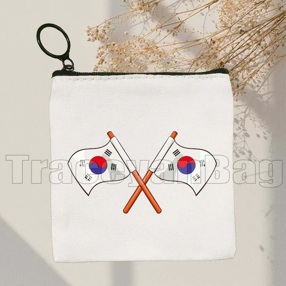 Love Korea South Korean Flag Finger Heart K-POP Quotes Cute Kdrama Kpop Hangul Seoul Gifts Coin Purse Key Case Bag Wallet Pouch