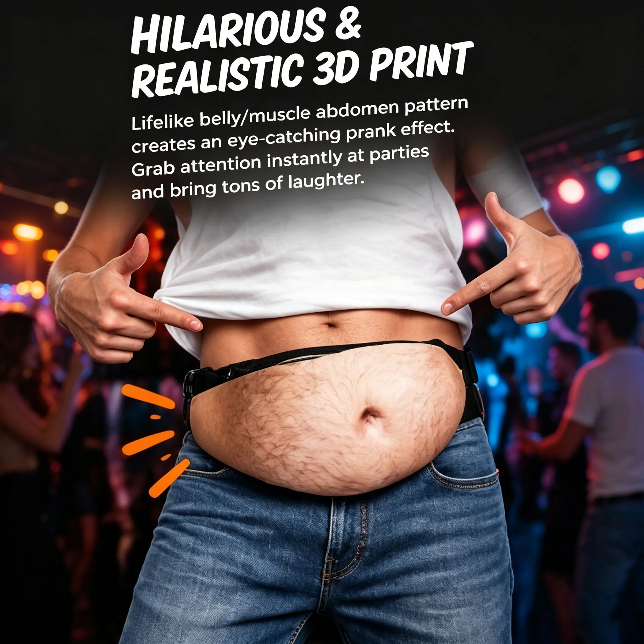 Novelty Fake Belly Waist Bag Realistic Abdomen Print Fanny Pack Adjustable Strap Zipper Pouch Halloween Party Funny Prank Gift