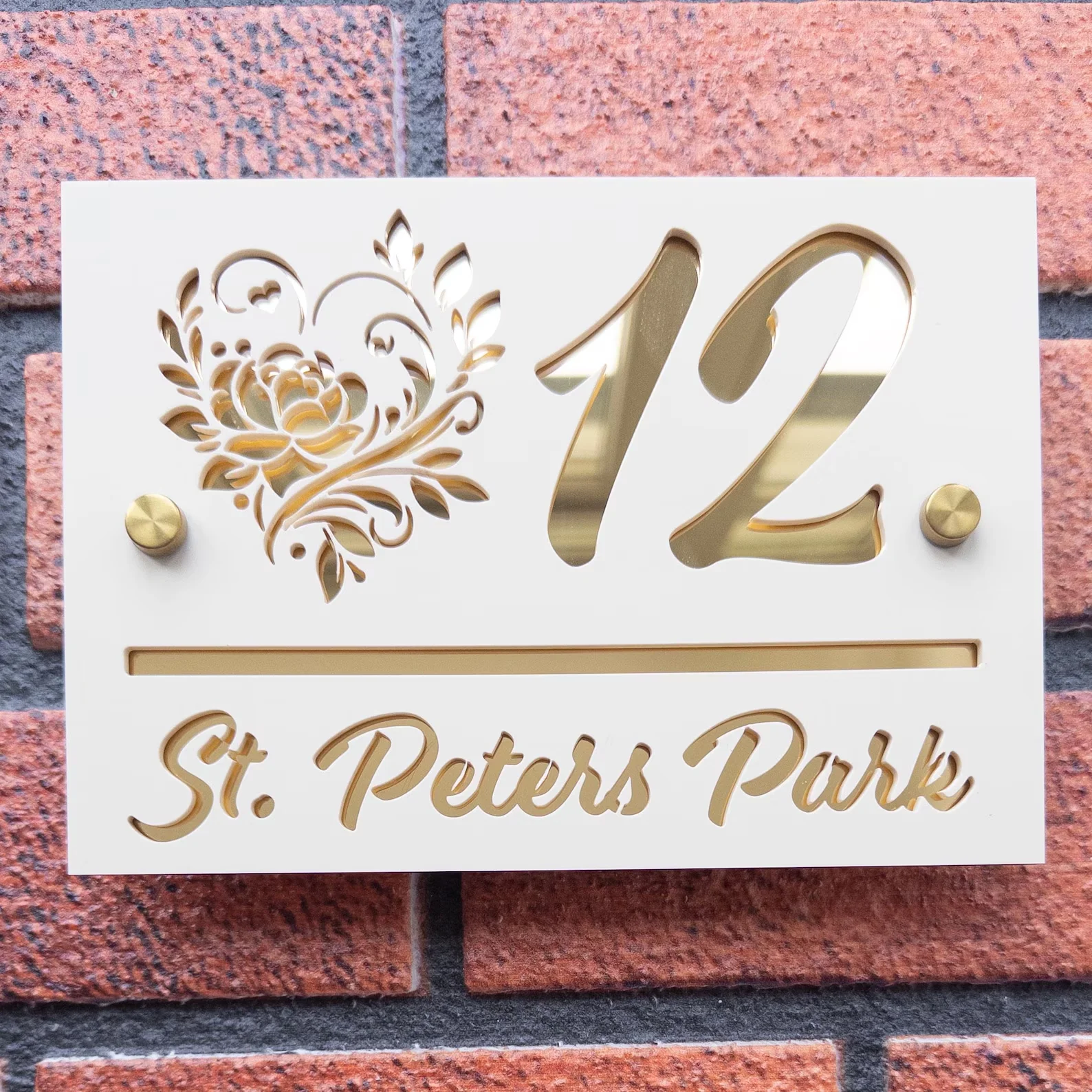 Papan Nomor Rumah Kustom Motif Mawar dengan Plakat Standoff, Hadiah Rumah Baru, Papan Alamat, Nomor Pintu