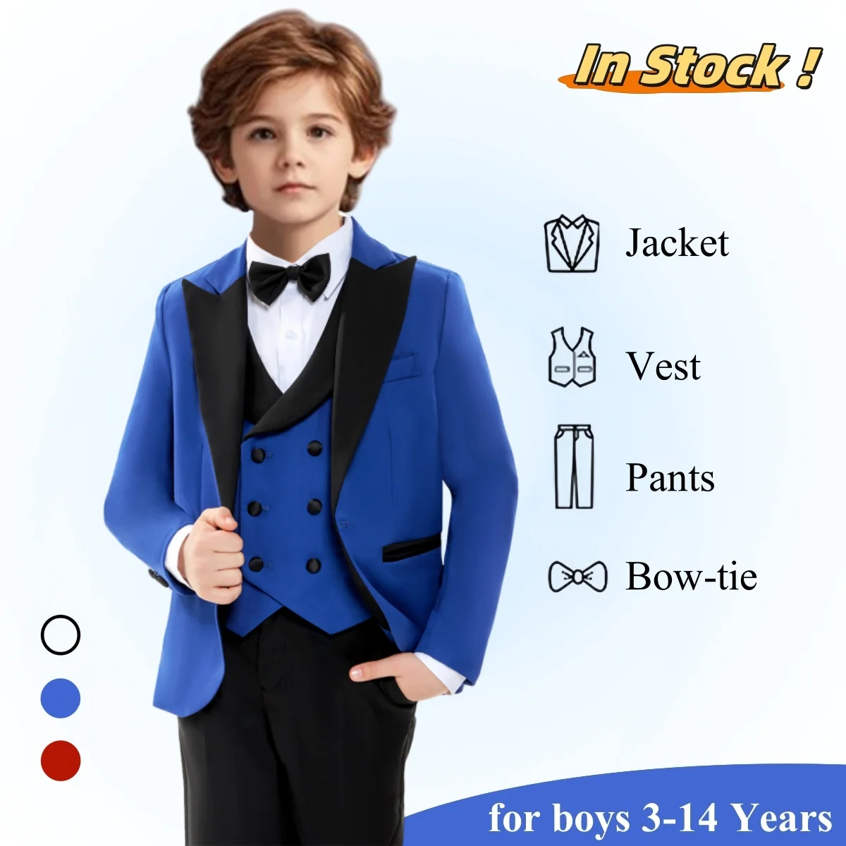 

Комплект подросткового костюма Royal Blue Tollder из 4 предметов, включая куртку, брюки, жилет с галстуком-бабочкой — облегающий черный воротник, пиджак, смокинг, комплект