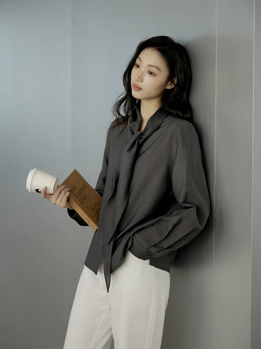 

Ginnkee Women's irt with Sa Early Autumn Front And Ba Wear Design Commute Wool Blend Long Sve Breathable Straight Cut