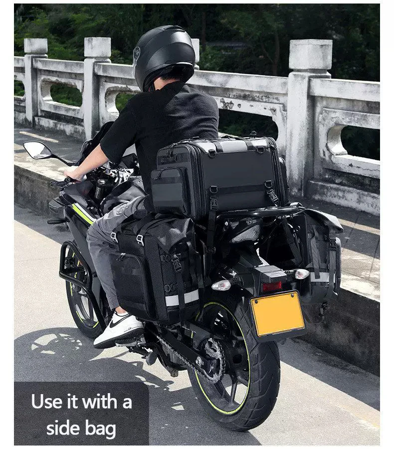 A 40L Large-capacity Waterproof Rear Seat Bag For Motorcycle Travel, And An Expandable Universal Rider Helmet Pack