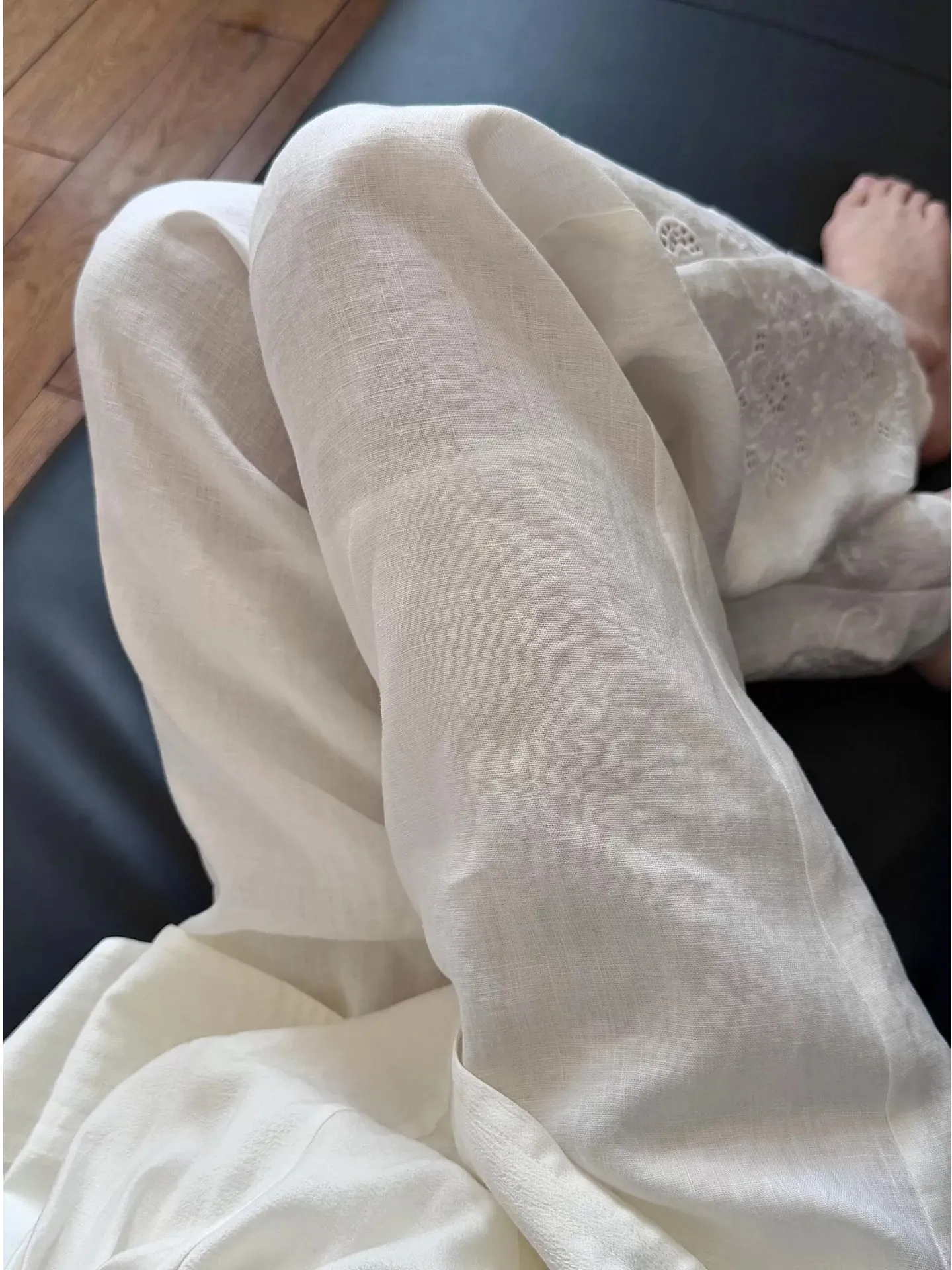 Pantalon à jambes larges en lin pour femmes, grande taille, brodé, ample, paresseux, décontracté, pour les déplacements artistiques, Long, été