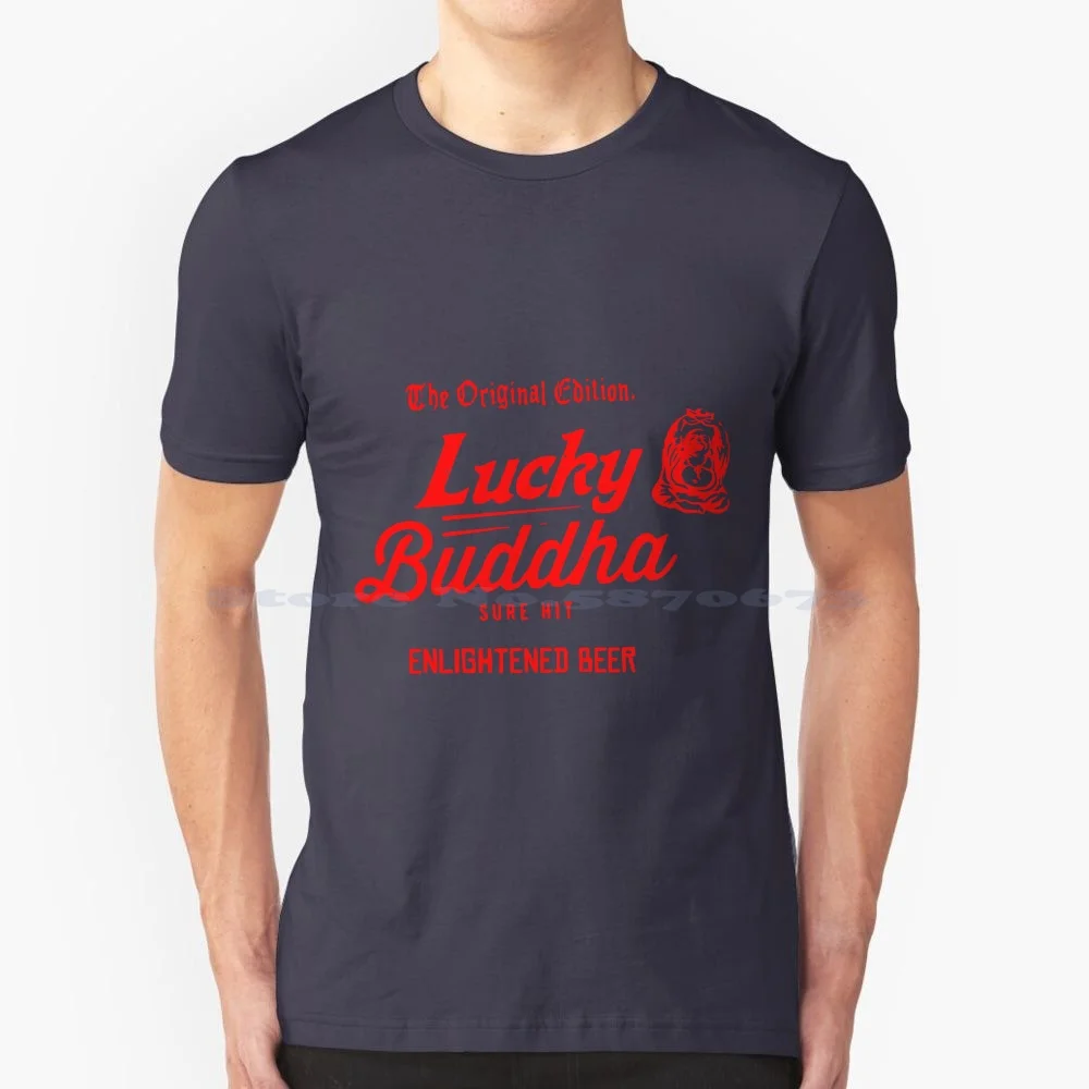 Original Graphic Enlightened Lucky Budhha Sticker T Shirt 100% Cotton Tee Original Graphic Enlightened Lucky Budhha Lucky