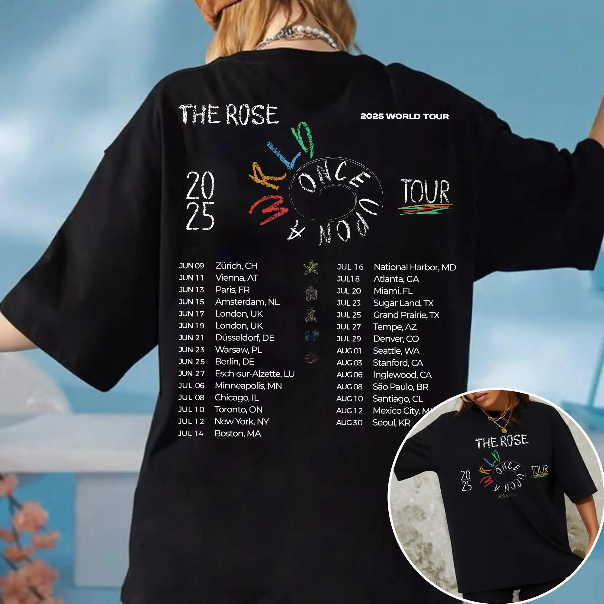 تي شيرت The Rose ذات مرة AWRLD World Tour 2025 تي شيرت The Rose WRLD لخريطة الطريق قميص The Rose المزدوج قميص The Rose Kpop أنثى ذكر تي شيرت #1