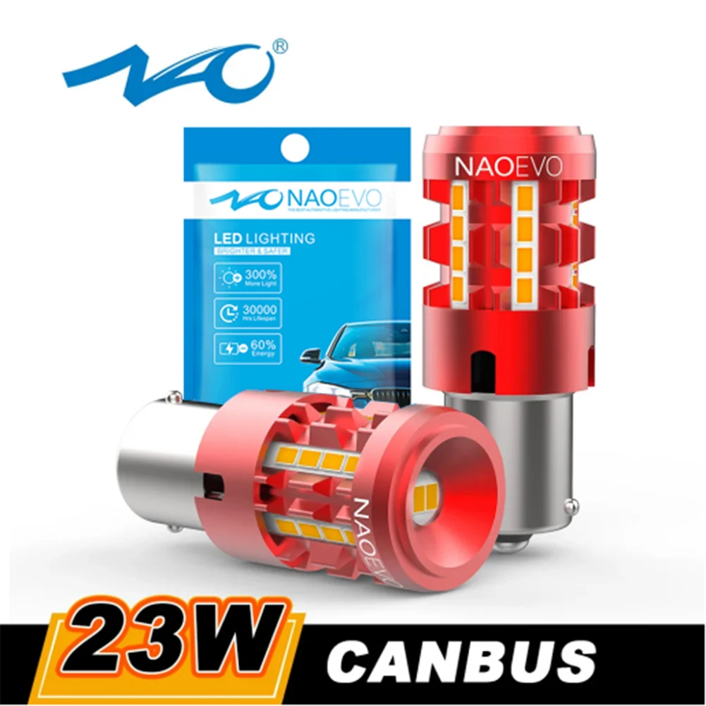 NAO 23W P21W LED CANBUS 2500Lm PY21W Error Free BA15S T20 7440 W21W 1156 BAU15S 7443 P21/5W No Hyper Flash 12V Turn Signal Lamp