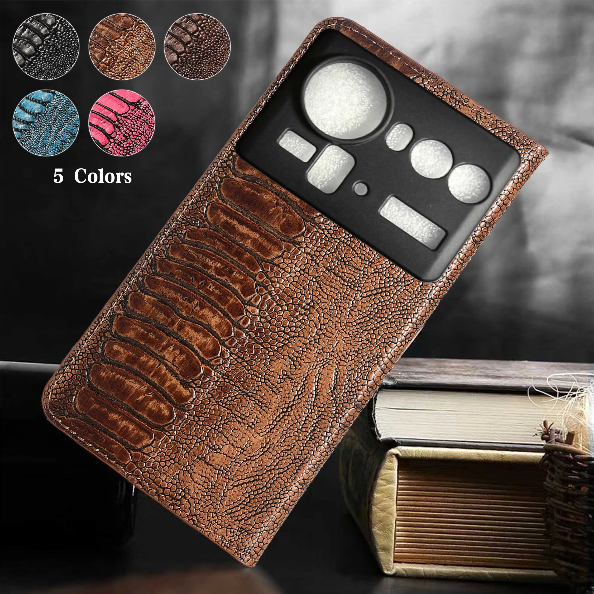 

Genuine Leather Phone Case For ZTE Nubia Z50 Z50S Z60 Z60S Z70 Z70S Z80 Pro Ultra Ostrich Feet Pattern Flip Cover Case Cowhide