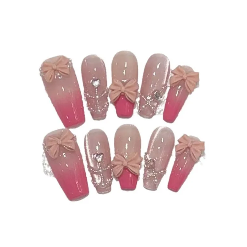 False Nails Fake Nails Full Cover Press on Nails Diy Pure Handmade Removable Reusable Diamond 10Pcs/Set Spicy Girl