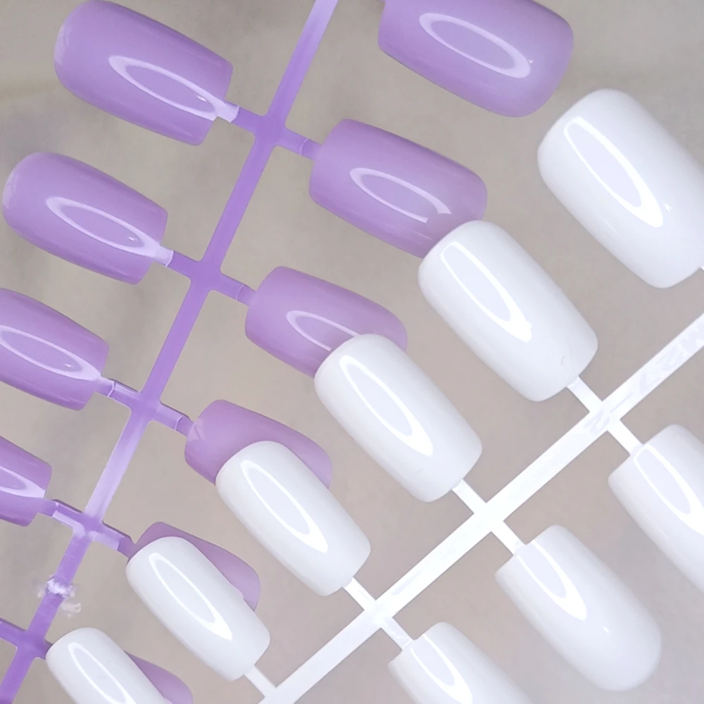 

48Pcs Acrylic False Nails Press Ons With Glue Woman Fake Nails Tips White Purple Two-Tone DIY Wholesale Manicure Accessory