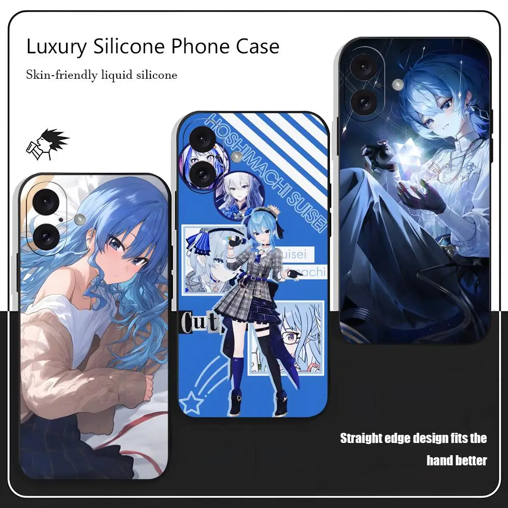 Virtual Hoshimachi Suisei Phone Case For iPhone 17 16 15 14 13 12 X XR XS 8 Plus Mini Pro Max Soft black Shockproof Cover