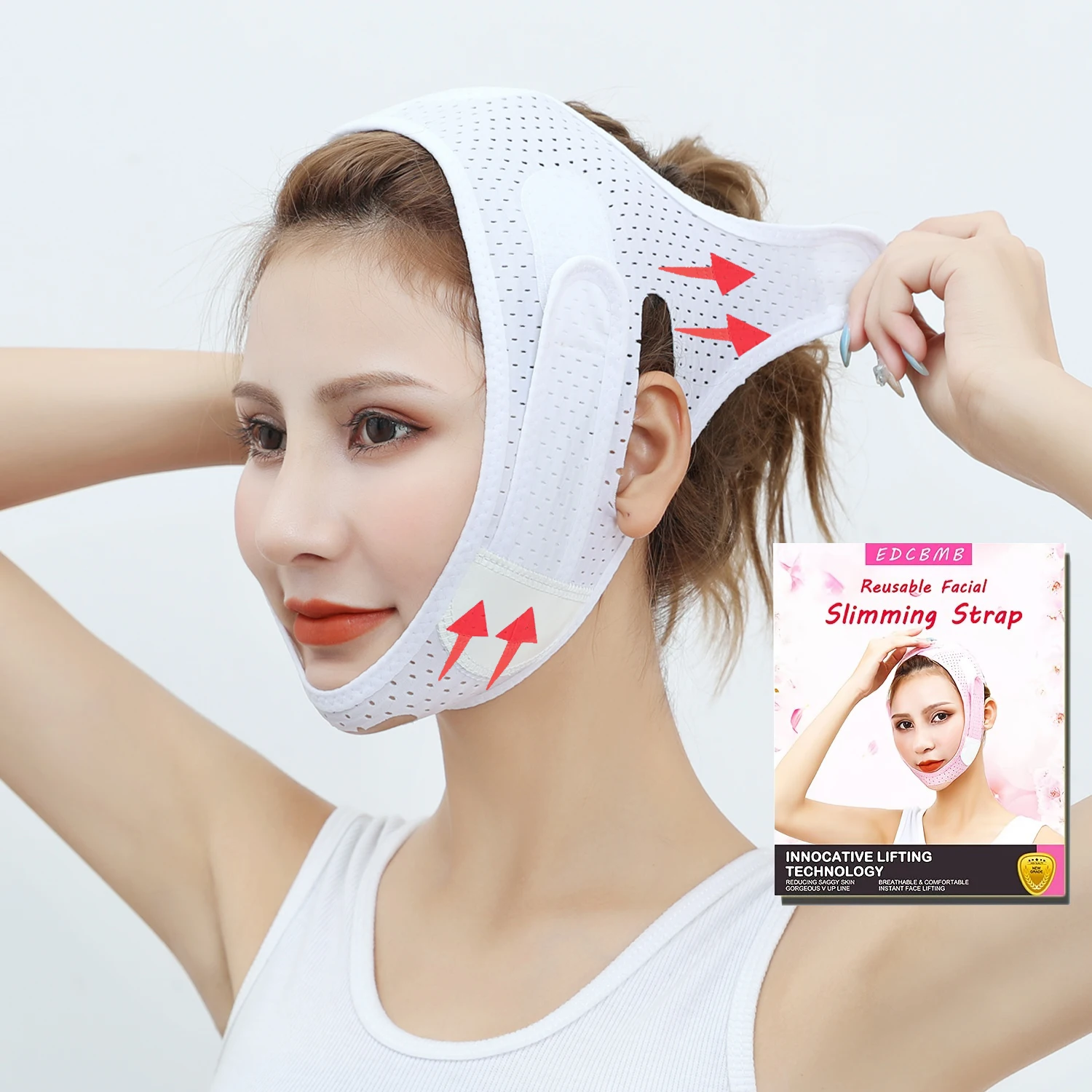 Double Chin Reducer, Face Slimming Strap, V Shaped Mask Eliminator, Remover,Tape,Belt for women, Anti- Wrinkle Face Mask, white