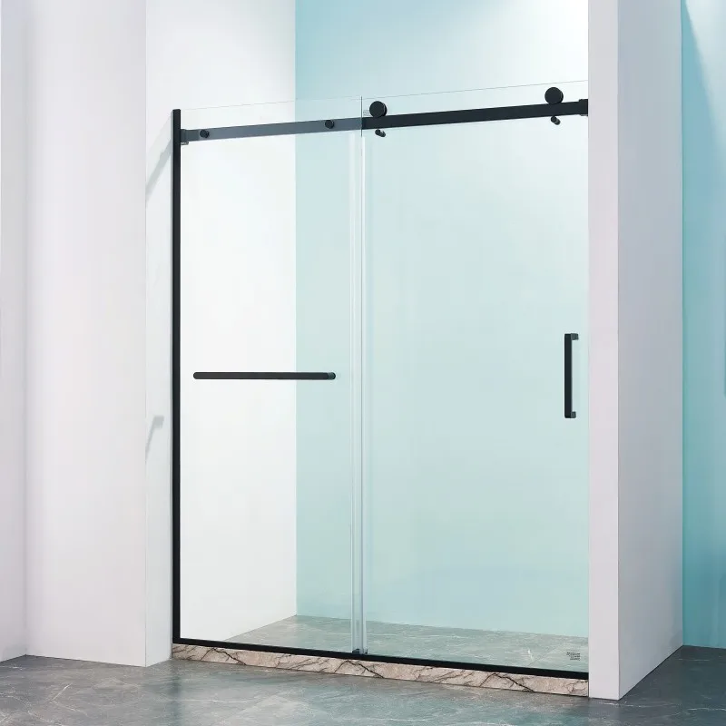 

56-60"W x 75"H Semi-Frame Single Sliding Shower Door, 304 Stainless Steel in Matte Black, 5/16" (8mm) Thick SGCC Tempered Cle