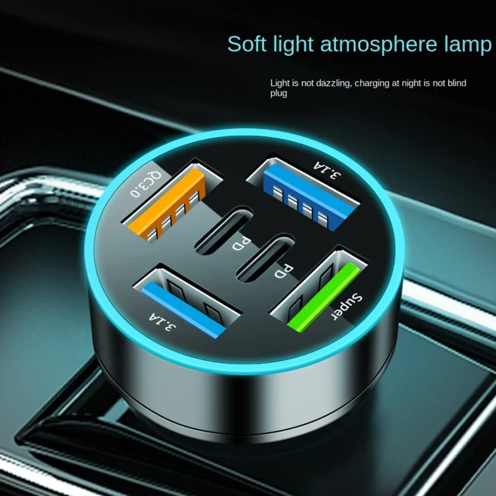 Dual-USB-Ausgang, Handy-Autoladegerät, 5 Anschlüsse, Typ C, 5 Anschlüsse, Autoladegeräte, schnelles Aufladen, universeller Autoladegerät-Adapter