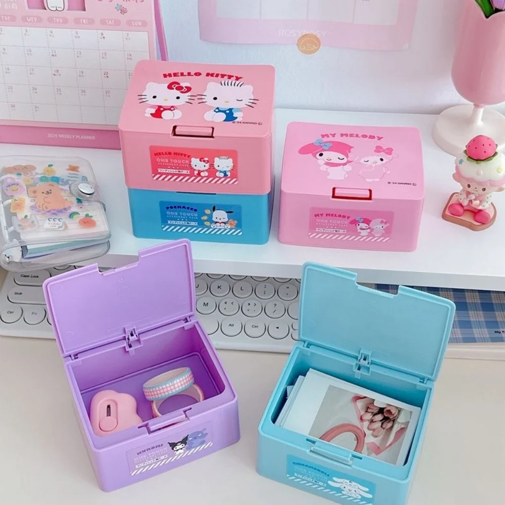 1 Stück Hellokitys Kuromi Kunststoff-Aufbewahrungsbox mit Drucköffnungsdeckel - Moderne Aufbewahrung für Zahnseide, Kosmetikpads und Kleinteile