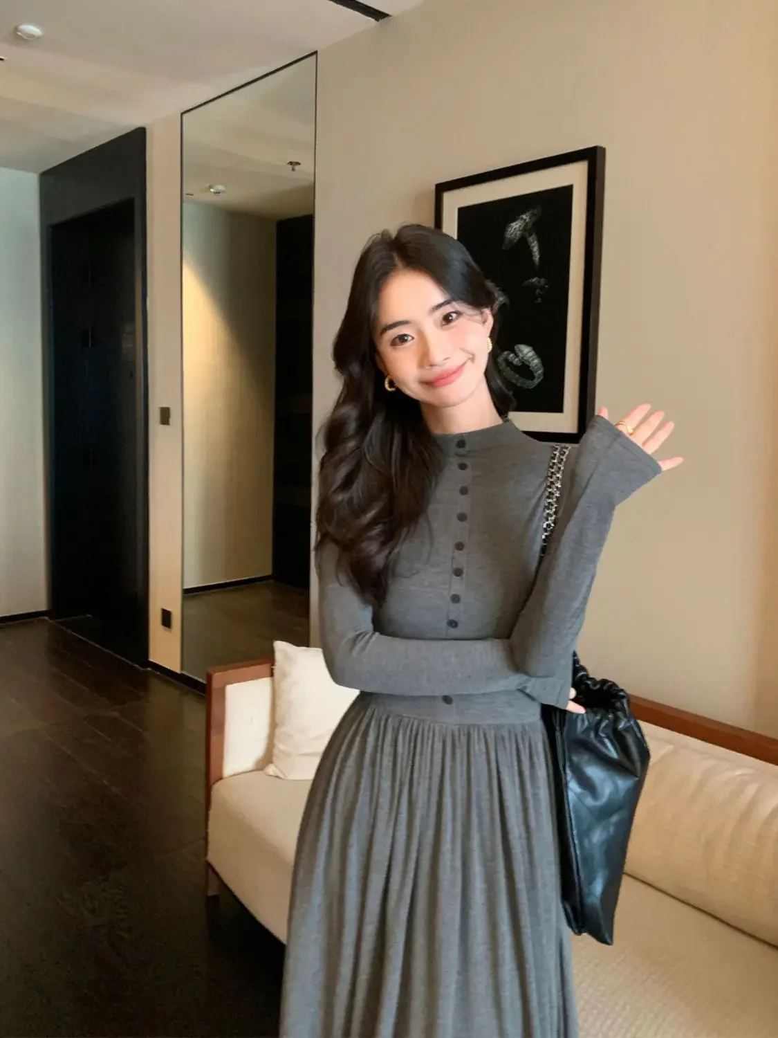 Long-sleeved Knit Dress Women Autumn Winter Korean Waist Slim Temperament Bottoming Skirt 2024 Simple Long Dresses