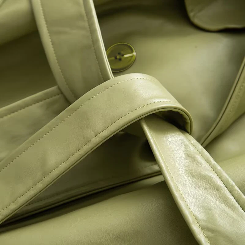 DEEABAE, solapa holgada de manga larga a la moda de otoño para mujer con cinturón suelto, chaqueta cortavientos larga de piel sintética
