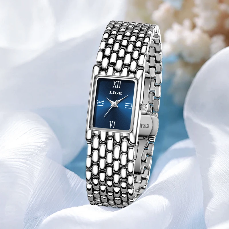 LIGE Elegant Luxury Woman Watch Fashion Casual Square Bracelet Quartz Watches for Women Waterproof Simple Ladies Thin Wristwatch