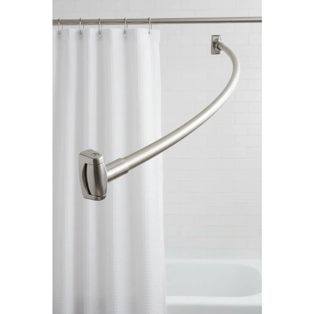 

60-Inch Stainless Steel Curved Shower Rod, Rust-Proof Brushed Nickel, Extra Space for Bathroom