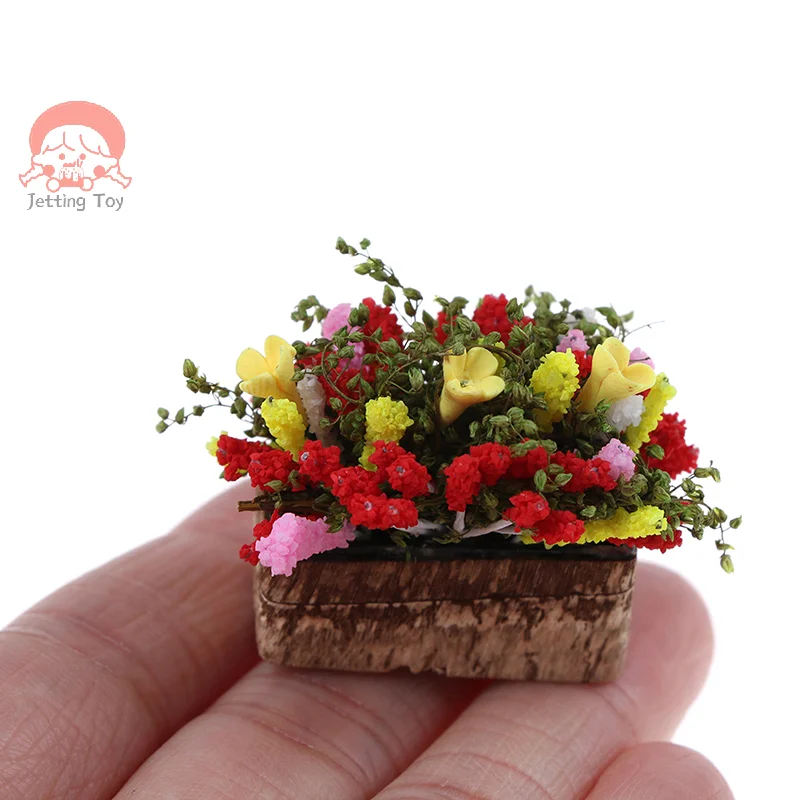 1Pc Mini Miniature Bonsai Flower Bush With Wood Pot Sale 1/12 Dollhouse Flowers Pot Decor Toy Multicolor