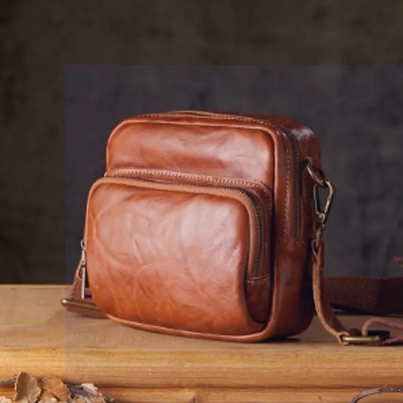 

AETOO Handcrafted vegetable-tanned leather mobile phone bag, men's casual single-shoulder crossbody bag, fashionable and individ