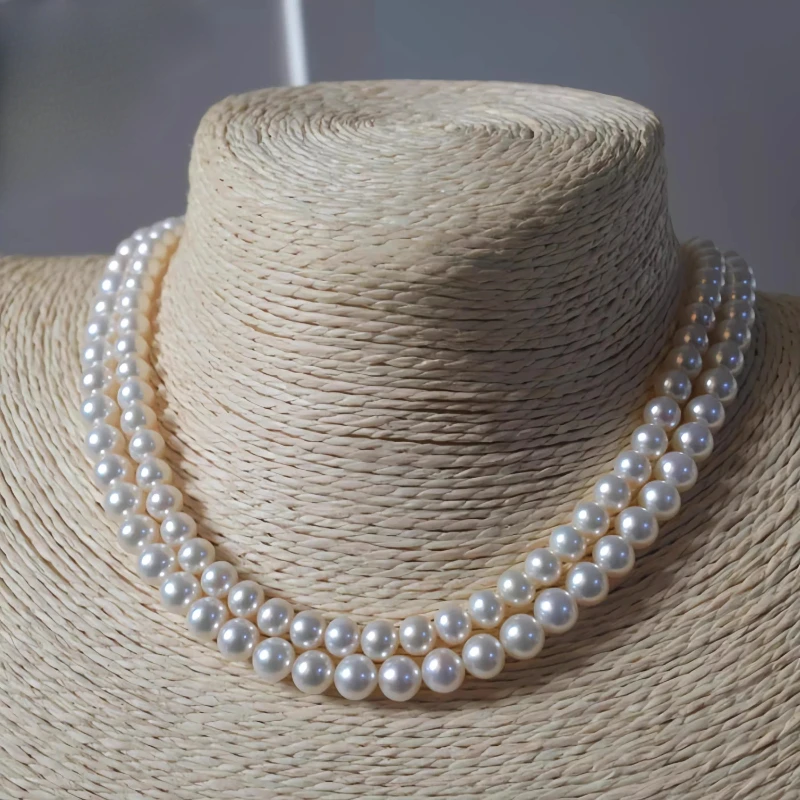 White Pearl Necklace, 925 Sterling Silver, 8-9mm Perfectly Round, Graduation & Anniversary Gift