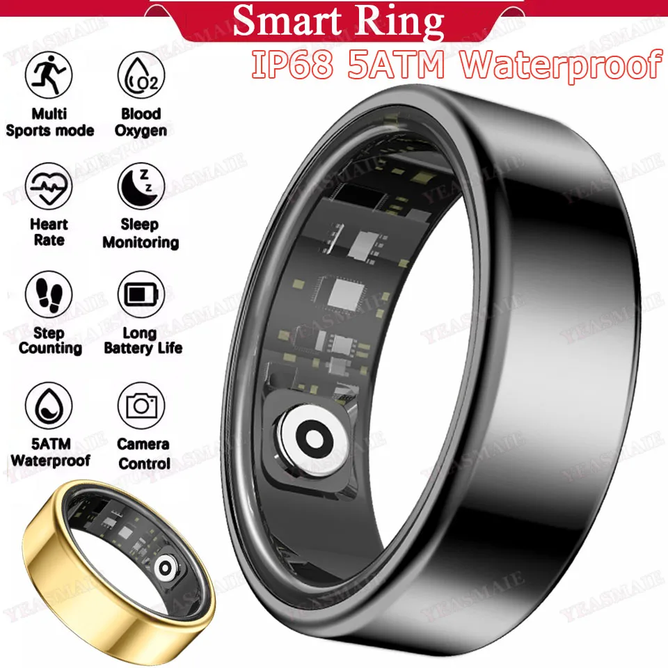 

2025 Smart Ring Blood Pressure Heart Rate Sleep Monitoring Smartring IP68 & 5ATM Waterproof Multi-sport Mode Smartring Men Women