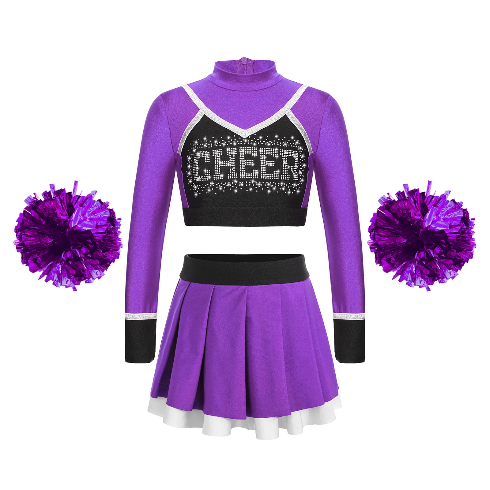 Kids Cheerleading Uniform Crop Top Flower Balls School Girls Cheerleader Costume for Children Cheering Team Wear Dance Outfit