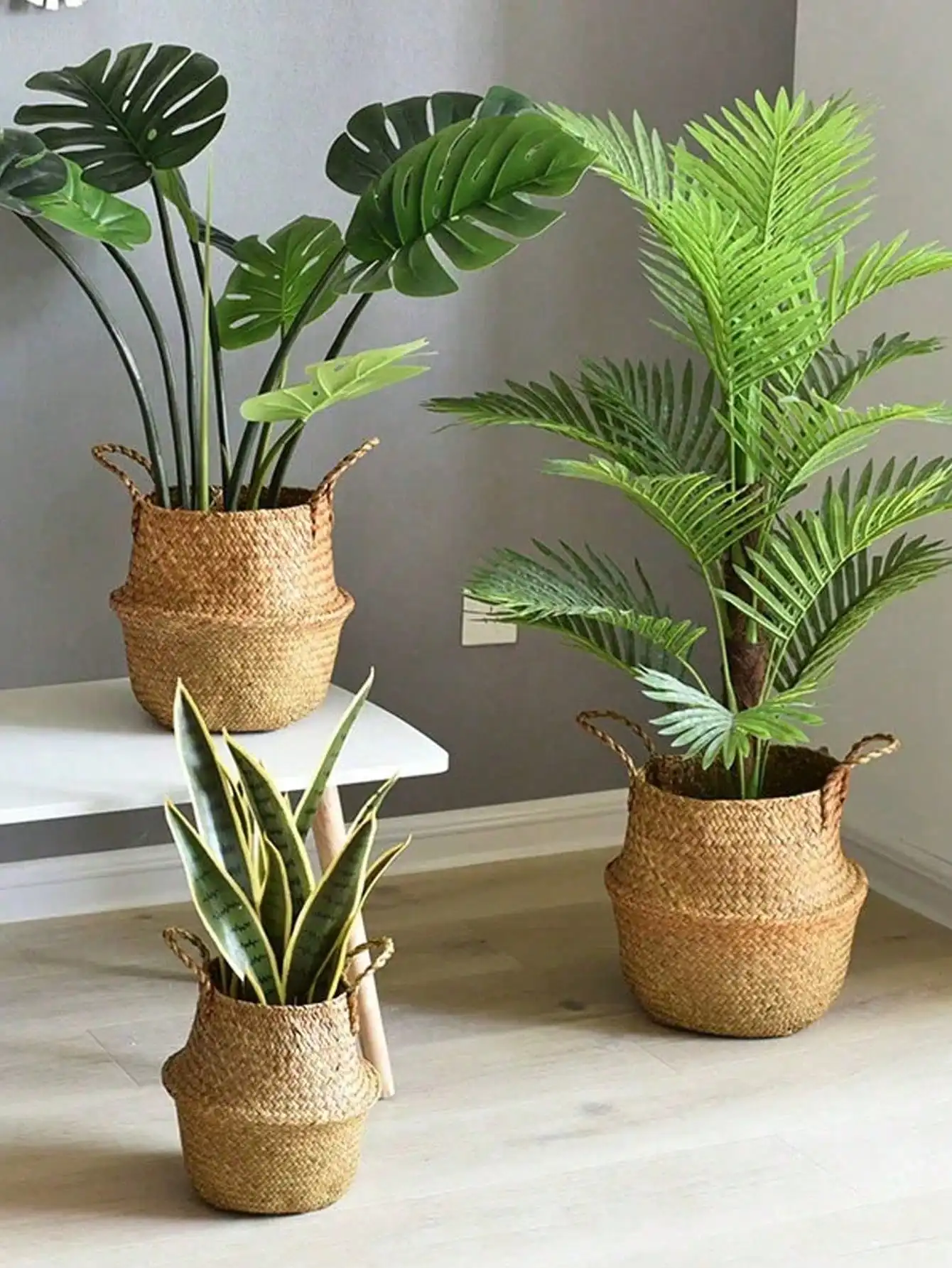 

1 Piece Hand-Woven Seagrass Flower Pot Basket - Foldable and Eco-Friendly Flower Pot, Suitable for Indoor and Outdoor Use, Bohemian Style Home Decoration Seagrass Flower Pot