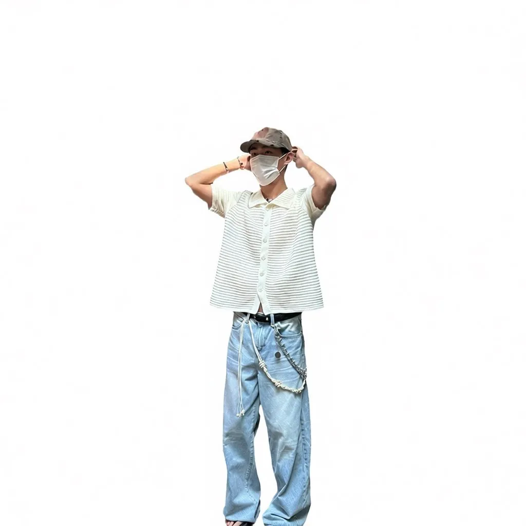 

Retro Hollow out Short Sleeve Shirt for Men Summer New Knitted Half Sleeve Turn down Collar Vintage Style Upper Body Top