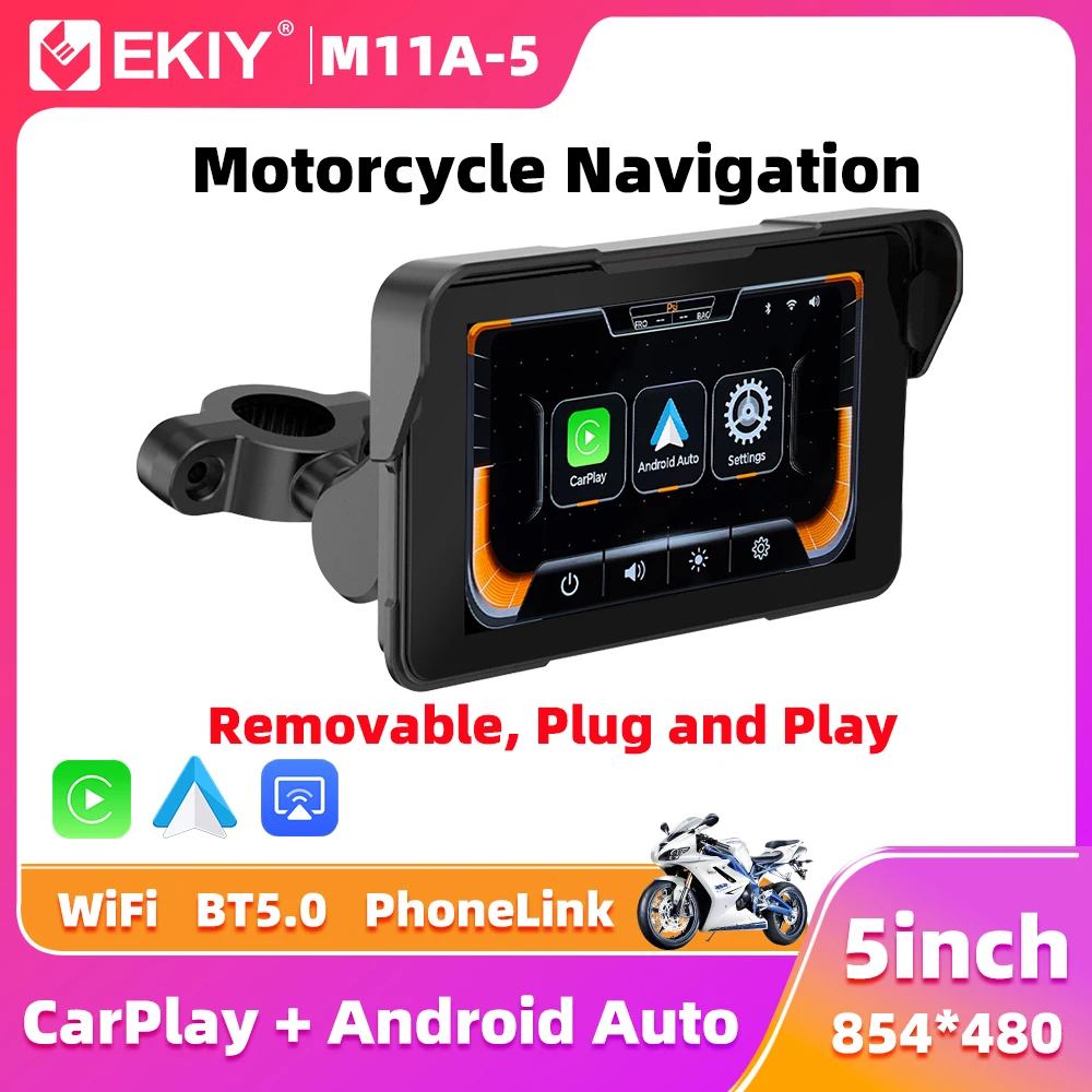 EKIY 5.0 inch Wireless CarPlay Moto Android Auto Portable Digital Motorcycle Dashboard GPS Motorcycle Navigation Display Screen