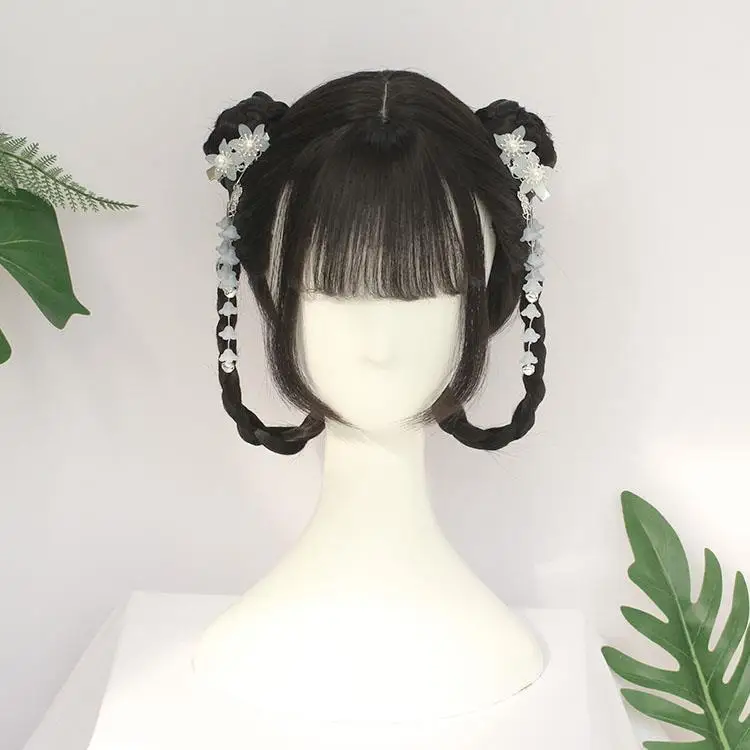 Qingcheng perruque Lolita chinoise-cap complet postiche synthétique de Style Hanfu pour Cosplay mignon perruque Lolita chinoise traditionnelle