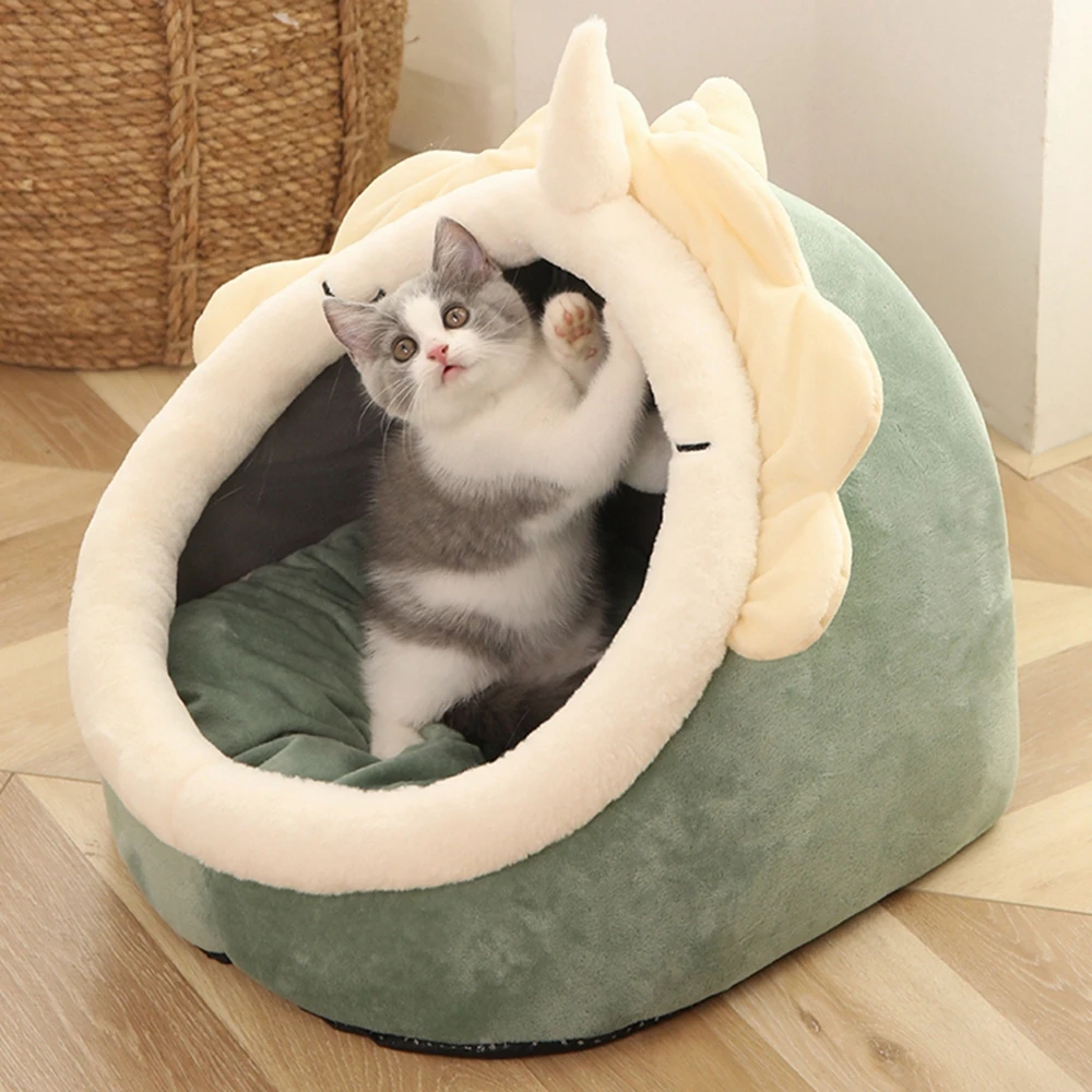 Cat Bed Cave with Removable Washable Cushioned Pillow Mat ang Hanging Ball Toy Soft Plush Cotton Pet Bed Non-Slip Cat House Tent