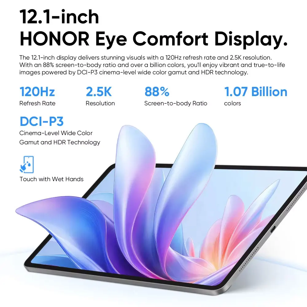 Global Version HONOR Pad 10 12.1''  LCD 120Hz Display 10100mAh Battery 8MP Camera 35W Charge Support 66W Charge WiFI6 Magic 9.0